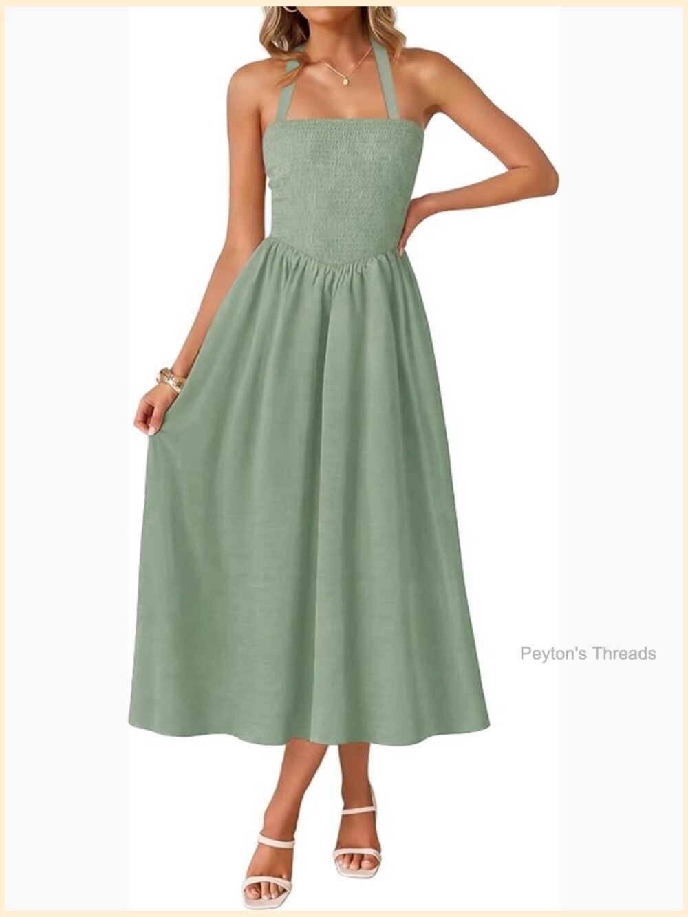 Smocked Halter Neck Midi Dress with Pockets